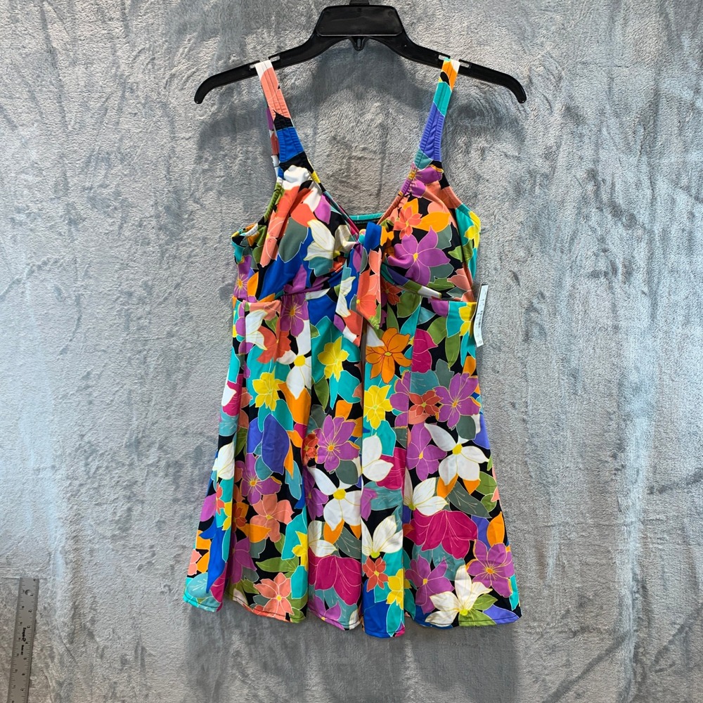Swim Solutions Women Floral Print Swim Dress Multi Color One Piece Size 14 16687